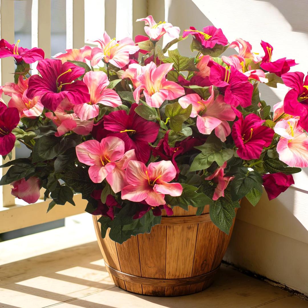 Artificial Rose Red Petunias, 4 Pack UV Resistant Faux Flowers for Outdoor | Vibrant Colors, UV Resistant, Never Fades,Silk Material, Maintenance-Free, Versatile Decor
