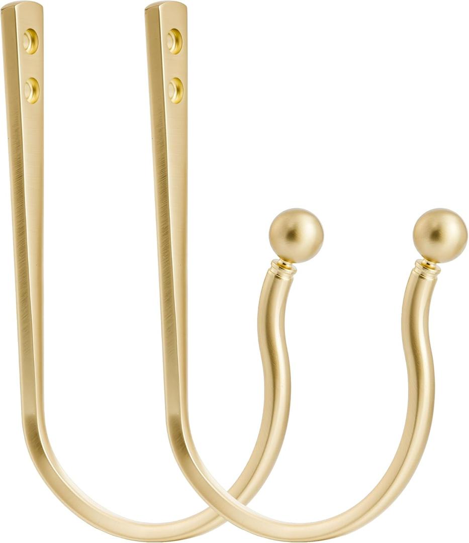 Mini Ball Curtain Holdbacks 2 Pack,Solid Zinc Alloy Wall Mounted Curtain Tiebacks & Hooks, Unique Shape Curtain Holders Modern Curtain Pull Backs for Drapes, Curtains,Brass