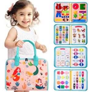 Teefrye Toddler Busy Board Montessori Toys for Toddlers 1-3 Year Old Educational Activity Book Board Sensory Travel Toys Ages 3-5 Preschool Learning Fine Motor Skills Toy Quiet Book Gift for Kids (Pink)