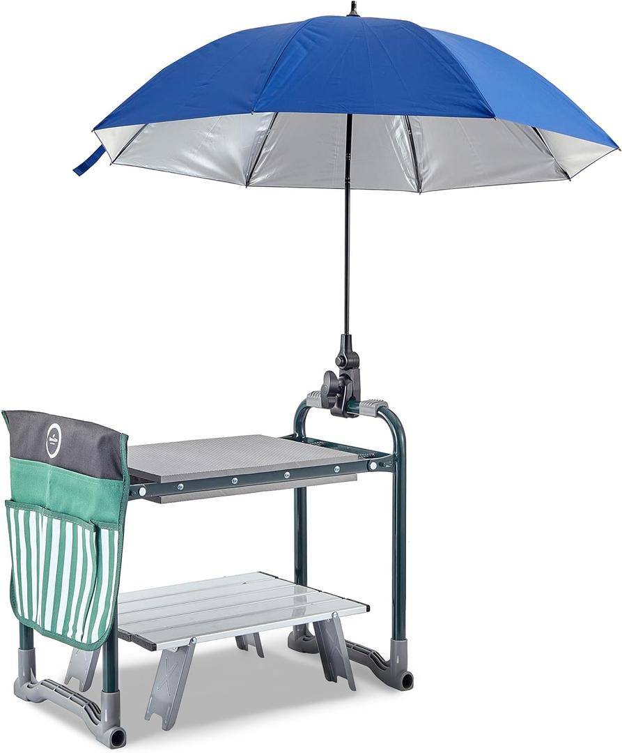 Garden Kneeler Seat Bench, Garden Kneeling Bench with Sunshade Umbrella, Ergonomic Handles, Folding Table, and Potting Mat, 10.2" Foam Knee Seat, Loading Capacity 330 Lbs