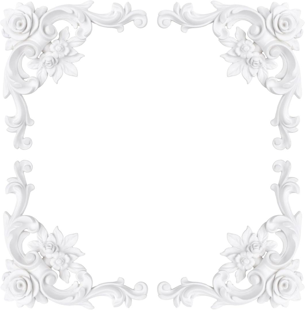 Corner Molding Ornament for Walls, French Style Decorative Accent with Floral Pattern, Rose Style Small, 4 Pieces