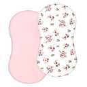 TILLYOU Cotton Fitted Bassinet Sheets for Baby Boy Girl, Fit for Halo Bassinet Swivel Sleeper, Adapt to Hourglass Bassinet Mattress Sheet, 31.5'' x 18'', 2 Pack Floral & Pink