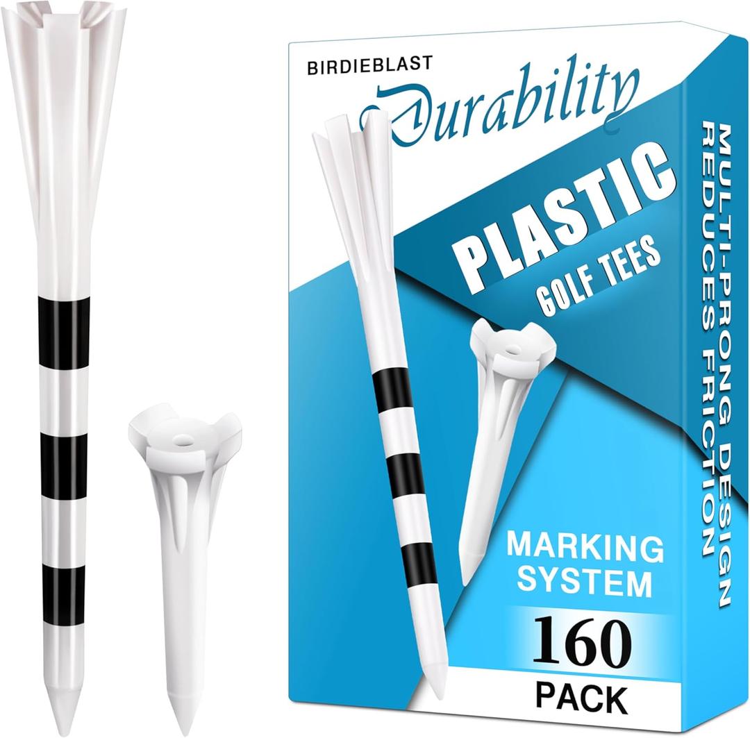 Professional Plastic Golf Tees 160 Pack (3-1/4" or 2-3/4" 100 Pack & 1-1/2" 60 Pack), Reduces Friction & Side Spin, Enhanced Durability & Stability