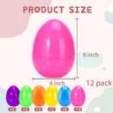 Qudoustar 12 Pack 6 Inch Jumbo Easter Eggs, Colorful Giant Plastic Fillable Eggs Bulk, for Easter Hunt Basket Stuffers Party Favors Classroom Prize Supplies Kids Boys Girls