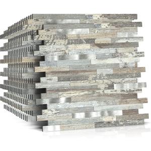 Midcard 10 Pieces Peel and Stick Backsplash PVC Wall Tile,for Kitchen Backsplash,Bathroom,Fireplace,Laundry (Trapezoidal Distressed Silvery Moon)