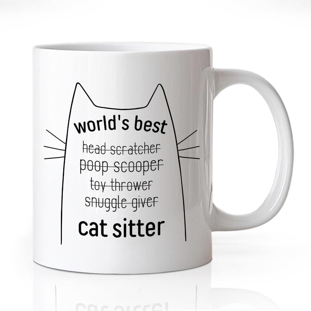 World's Best Cat Sitter Coffee Mug, Funny Cat Theme Mug for Coffee Milk, Birthday Gifts for Pet Lover Cats Sitter Mom Aunt Niece Sister, Appreciation Retirement Gifts for Pet Sitters Caregiver