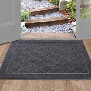 BEQHAUSE Dirt Trapper Door Mat 24" x 36", Doormat Non-Slip Entryway Rugs Washable, Dog Door Mat Stain Resistant and Absorbent Welcome Floor Mat for Front Back Door, Mud Wet Shoes & Paws, Dark Grey