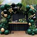 Black Green Gold Balloon Garland Double Stuffed Forest Dark Green Black Gold Balloon Arch Kit for Graduation Baby Shower Jungle Birthday Wedding Halloween Prom Party Decorations