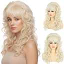 PUREHAIR 80s Long Blonde Bouffant Wig - Perfect for Womens 60s 70s Disco Party or Halloween Costume - Long Blond Wavy Wigs with Bangs for Women Drag Queens Cosplay (Blonde)