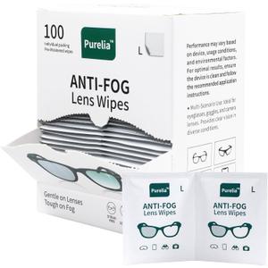 Anti-Fog Lens Wipes (12x12cm)  Larger Size, 100-Count, Individually Wrapped, Pre-Moistened Cleaning Sheets for Glasses, Goggles & Screens, No-Residue, Streak-Free Fog Prevention