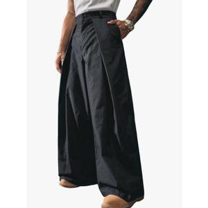 Men's Pleated Baggy Dress Pants Straight Leg Zipper Fly Oversized Suit Pant Business Trousers with Pockets S