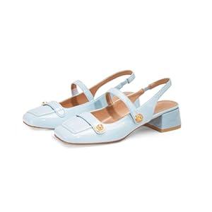 Slingback Mary Jane Heels for Women Low Block Heel Closed Square Toe Pump Shoes Heels Classic Daily Office Dressy Shoes (7.5)