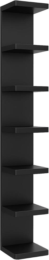 LitaEther Versatile 7 Tier Wall Shelf Unit,Black Lack Wall Shelf,Display Floating Shelf with Round Edge
