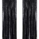 Poise3EHome Black Sequin Backdrop Curtains, 2 Panels 2FTx8FT Glitter Photo Booth Backdrop for Halloween Birthday Bachelorette Wednesday Twilight Party Decorations