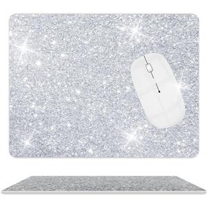 Luxury Glitter Mouse Pad  Silver Diamond Sparkle, Non-Slip Bling Desk Mat for Laptop & Gaming, 9.5x7.9in