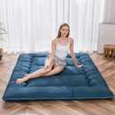 MAXYOYO Japanese Floor Mattress Futon Mattress, Thicken Sleeping Pad Foldable Roll Up Floor Futon for Adults Tatami Mat Dormitory Lounger, Bluestone, Full Size