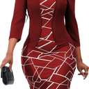 Yajedo Women's Reto Bodycon Midi Dresses 3/4 Sleeve Church Wear to Work Business Pencil Dress (Medium, Red)