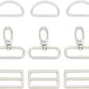 15 Pcs Metal Swivel Snaps Hooks with D Rings and Tri-Glides Slide Buckles for Key Lanyard Purse Bag Straps Dog Collars DIY Sewing Hardware Craft (1-1/2 Inch, Silver)