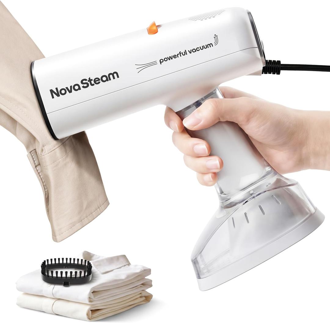 Vacuum Steamer for Clothes Handheld4500Pa Pure Force 2-in-1 Garment Clothing Steamer100-120V Portable Travel Steam Iron1750W Large Ceramic Heat Panel, 340ml Water Tank