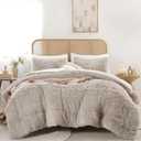 Smoofy Fluffy Queen Comforter Set, Faux Fur Comforter Set Queen Size, Luxury Fuzzy Bedding Set, Soft Shaggy Bed Set for All Season, 3 Pieces - 1 Comforter & 2 Pillowcases, Oatmeal