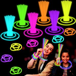 Glow Sticks Party Pack 8"-50, Light up Bracelets & Necklaces Accessories for Kids, Neon Glow in the Dark Valentines Day Party Favor Supplies Decoration for Birthday Camping Wedding Dance Parade