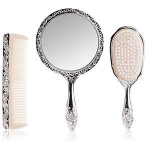 3 pc Silver Chrome Girls Vanity Set Comb Brush Mirror.