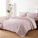 NTBED 3pcs Rainbow Quilt Set Queen for Girls Kids Bow Stripe Bedspread | Soft Lightweight Boho Coverlet Set Bed Cover with 2 Pillow Shams, Pink