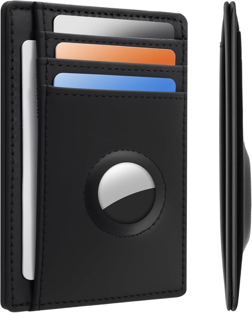 Hawanik Wallet with Airtag Holder Genuine Leather Wallets Slim Minimalist Card Holder RFID Blocking Card Wallet Compatible with AirTag, Black 