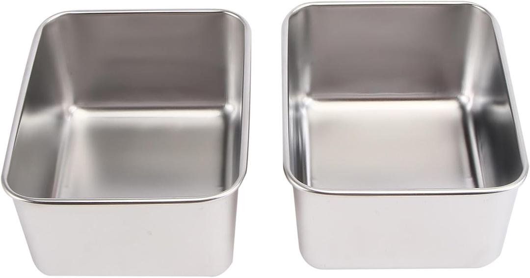 Set of 2 Stainless Steel Containers Square Cake Making Box for Easy Storage Carry