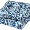 20x20 Square Tufted Outdoor Seat Cushion, Reversible Patio Chair Cushion with Ties, Durable Polyester Fabric, Eco-Friendly Recycled Fill, Weather-Resistant – Indigo Blue Lattice, Set of 2