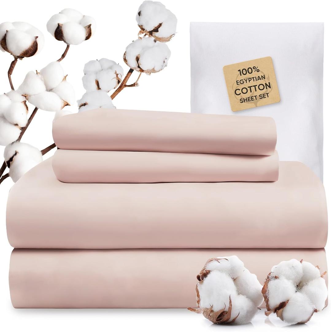 TWK 1200 Thread Count 100% Egyptian Cotton Sheets Bed Set,Thickness,Long-Lasting Durability,Resists Pilling,Deep Pocket Up to 18",with a Laundry Bag (Sand, King)