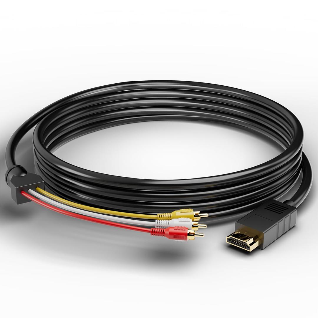 HDMI to RCA Cable with Built-in Converter, 1080P HDMI to 3 RCA AV Adapter (Composite Video + Audio), 5ft (1.5m) for Connecting DVD Player, HDTV, PC to Old TV, Projector, Legacy Devices
