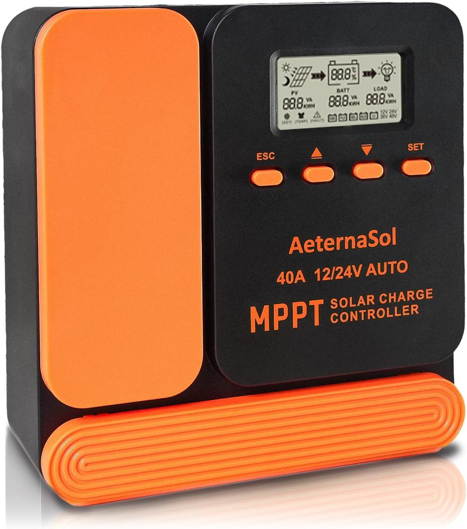 Solar Charge Controller 40A Charge Controllers 12/24V MPPT Solar Charge Controller with Adjustable LCD, Timer, Dual USB, Max Input 100V for LiFePO4/AGM/GEL/FLD Batteries (Orange)
