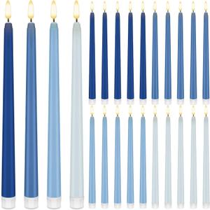 Baquler 24 Pcs 11'' Blue Flameless Taper Candles Battery Operated Candles LED Plastic Gradient Flickering Candlesticks for Wedding Church Dinner Home Christmas Party Decor