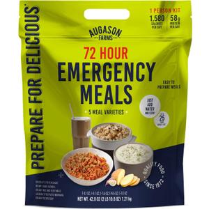 Augason Farms 72 Hour Emergency Food Supply Kit, Dehydrated Meal Survival Food Pouches for 1 Person - 26 Servings