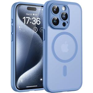 TOCOL Magnetic for iPhone 15 Pro Case, Upgraded Full Camera Protection, Compatible with Magsafe, Drop Protection, Translucent Matte Back Phone Cover 6.1 inch (Light Blue)