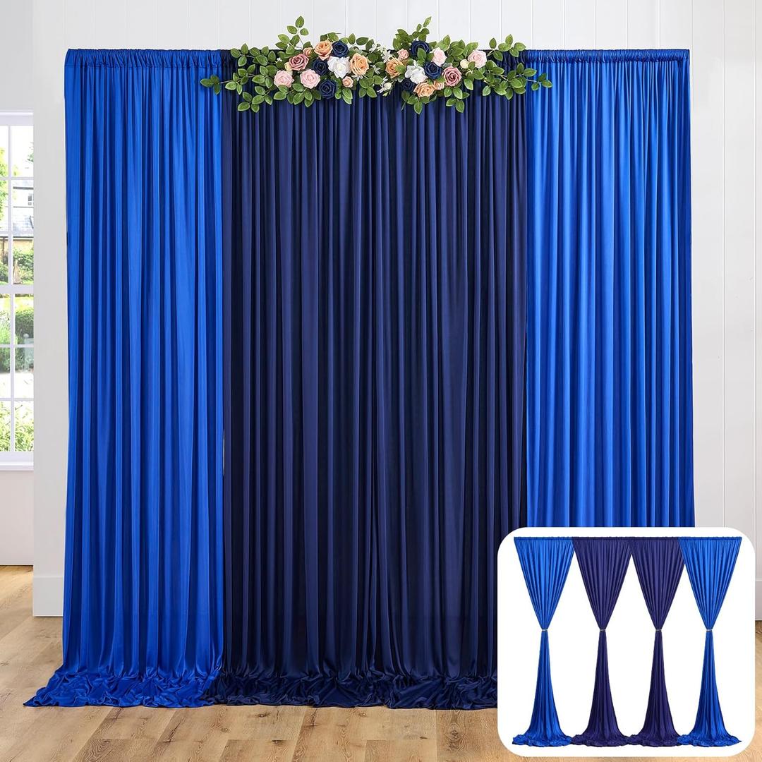 10 ft x 10 ft Wrinkle Free Royal Blue&Navy Blue Backdrop Curtain Panels, 4 Panels 2.5ft x 10ft Polyester Photography Backdrop Drapes for Wedding Party Home Decoration Supplies (10x10ft (4 Panels), Royal Blue+Navy Blue)