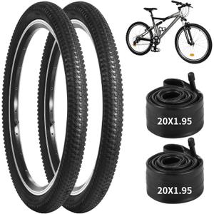 yeesport 2 PCS 20x1.95 Mountain Bike Tires & 2 PCS 20 X 1.75-2.125 Bike Tubes, 20 Inch Tire & Inner Tubes, Puncture-Resistant Bicycle Tires, Bike Replacement for Beach Cruiser Mountain Bikes