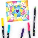 Tombow 56185 Dual Brush Pen Art Markers, Bright, 10-Pack. Blendable, Brush and Fine Tip Markers