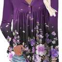 Womens-Tops-Long-Sleeve Henley Shirts V Neck Blouses Buttons Up Tunics Flowy Pleated Blouses (Medium, 03_floral)