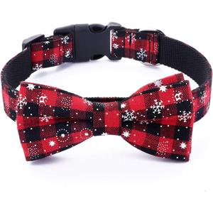 Malier Christmas Dog Collar and Bow tie with Classic Snowflake Pattern, Adorable Collar with Light Release Buckle Pet Accessories for Puppy Dogs Cats Pets (X-Small)