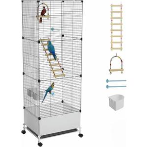 STILLCOVE Extra Large Bird Cage, Black Parakeet Cages with Rolling Stand & Wheels, Wide Birdcage for Parrots Cockatiels Conure Budgie Canary Finch Lovebird (14.2"L x 18.5"W x 53.2"H)