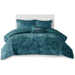 Intelligent Design Queen Duvet Cover Set, Velvet Queen Duvet Set, Luxury Diamond Quilting Teal Duvet Cover, Fluffy Duvet Cover with Decorative Pillow and 2 Shams, 4 Pieces, Teal, Full/Queen
