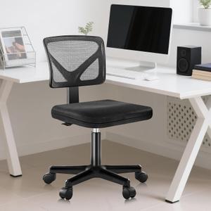 DUMOS Armless Desk Chairs with Wheels, Ergonomic Adjustable Home Office Swivel Rolling Task Chair No Arms, Comfy Mesh Mid Back Computer Work Vanity Desk Seat for Small Spaces, Black