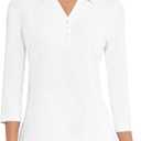 Women's Polo Shirt 3/4 Long Sleeve Golf Quick Dry T Shirts UPF 50+ Athletic Casual Work Shirts Tops for Women L, Wh