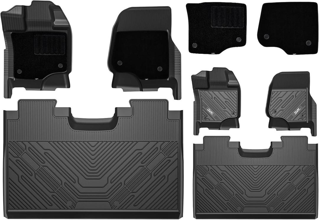 3W Floor Mats & Front Carpet Fit for 2015-2025 2026 Ford F150/ F-150 Lighting SuperCrew Cab (w/ o Fold Flat Storage), TPE All Weather Accessories Custom Fit Full Set Pick-up Truck Car Liners