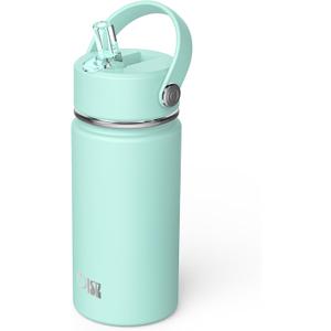 OISIZ Kids Water Bottle with Straw Lid 14oz, Vacuum Insulated 316 Stainless Steel Water Bottles for Kids for School, Leakproof Water Bottle, BPA Free and Keep Cold for 24 Hours (Mint Green)