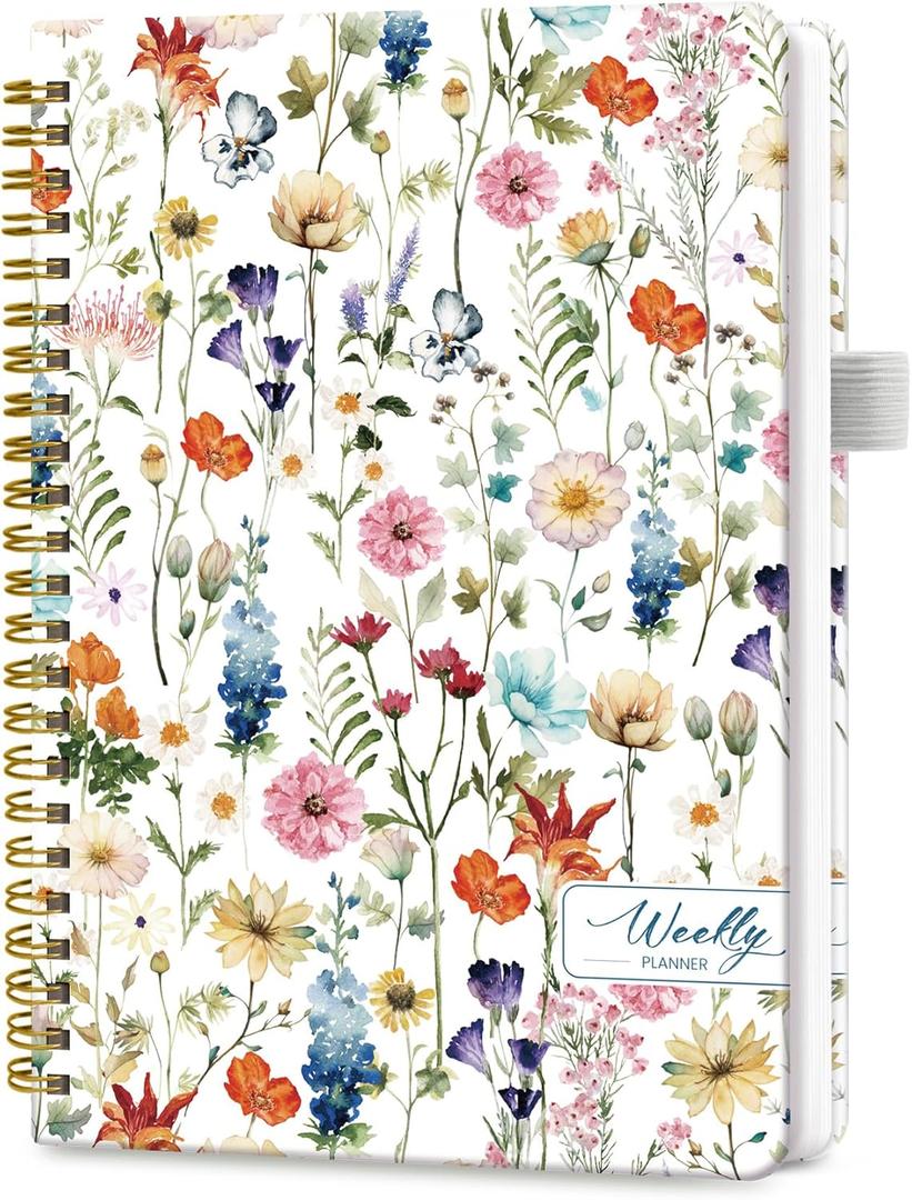 Undated Weekly Planner, Weekly To Do List Notebook with Goal & Habit Tracker Organizer, A5 Weekly Planner Notebook with Spiral Binding, 6.1" x 8.2" - Floral