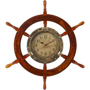Deco 79 Wood Sail Boat Ship wheel Wall Clock, 30" x 4" x 30", Gold