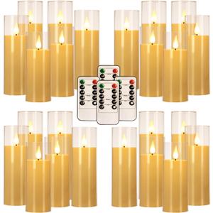 CLTNIKET 24 Pack LED Flameless Candles Set(14/ 16/ 18cm), Battery - Operated with 4 Remotes, Clear, Timer & Flickering/ Steady Modes for Home décor, Wedding, Patio, Outdoor